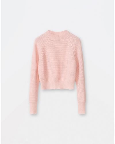 Fabiana Filippi Mohair Cropped Crew Neck Sweater With Diamond Stitch - Pink