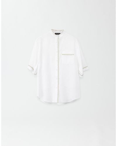 Fabiana Filippi Linen Short Sleeve Shirt With Contrast Piping - White