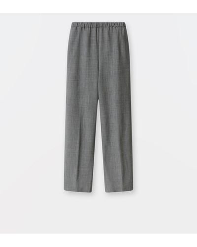 Fabiana Filippi Woolen Fabric Straight Leg Pants With Elastic Waistband - Gray