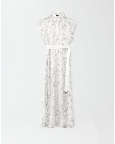 Fabiana Filippi Printed Satin Shirt Dress With Contrast Fabric Belt - White