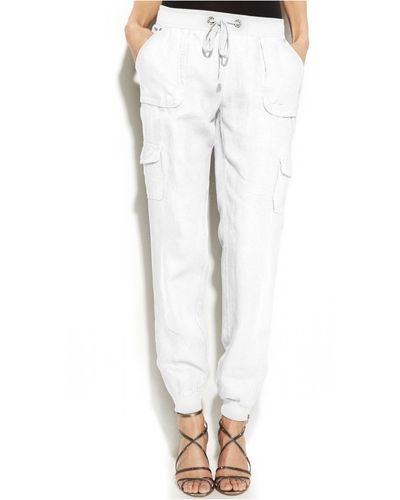 INC International Concepts Drawstring-Waist Linen Cargo Pants - White