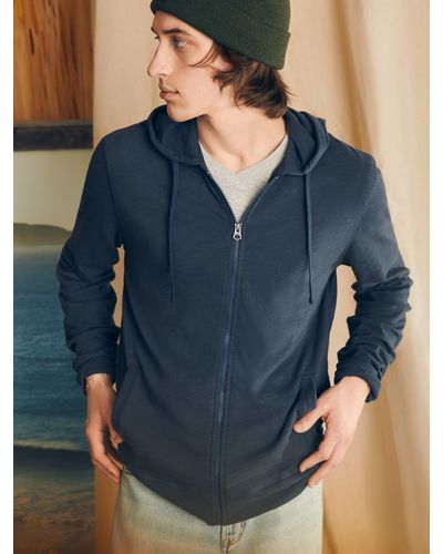 Faherty Sunwashed Slub Zip Hoodie - Blue