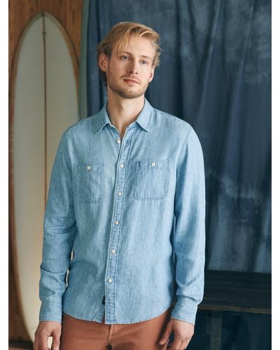 Faherty Tried & True Chambray Workshirt - Blue