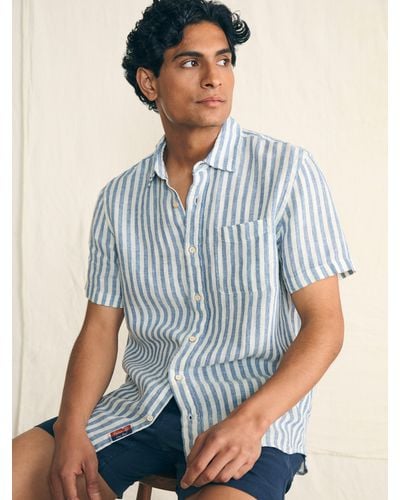 Faherty Short-sleeve Palma Linen Shirt - Blue