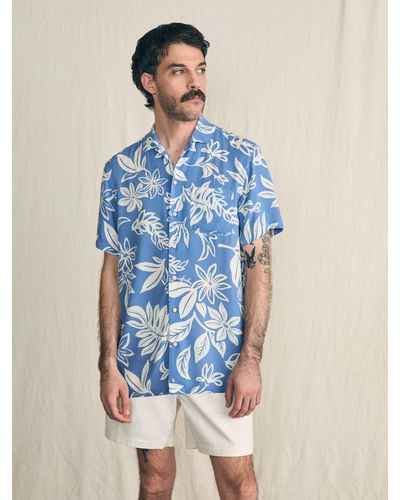 Faherty Short-sleeve Surfrider Rayon Camp Shirt - Blue