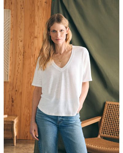 Faherty Oceanside Linen V-neck T-shirt - White