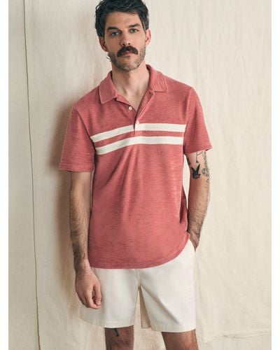 Faherty Cabana Towel Terry Surf Stripe Polo Shirt - Pink