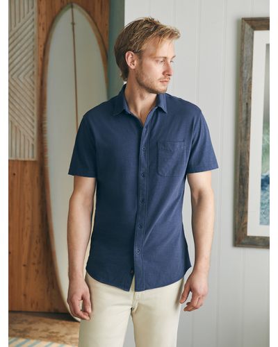 Faherty Short-sleeve Sunwashed Knit Shirt (single Pocket) - Blue