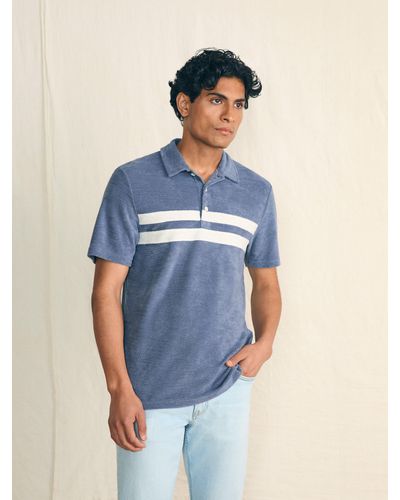 Faherty Cabana Towel Terry Surf Stripe Polo Shirt - Blue