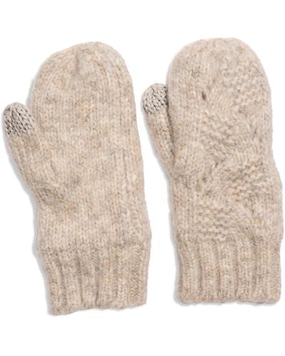 Faherty Marled Cable Mittens - White