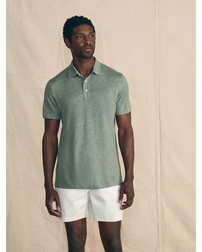 Faherty Short-sleeve Linen Polo Shirt - Green