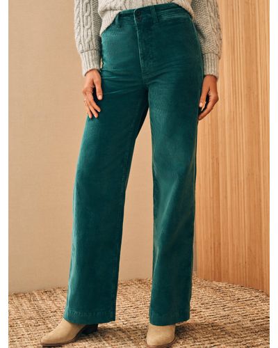 Faherty Stretch Cord Wide Leg Trousers - Blue