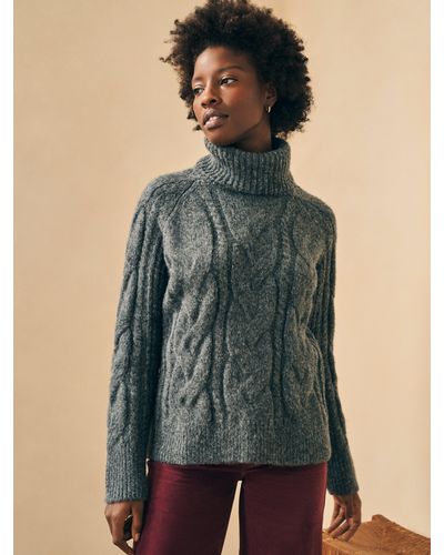 Faherty Frost Cable Turtleneck Sweater - Blue