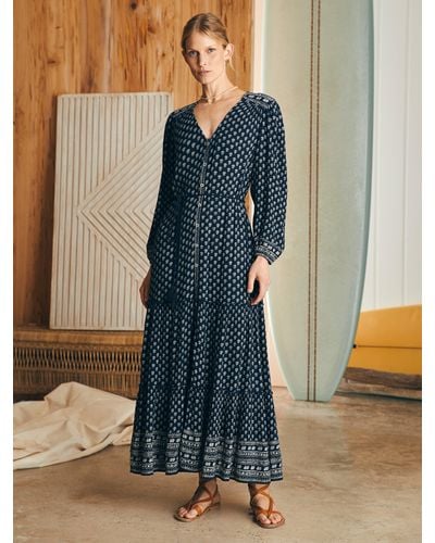 Faherty Orinda Long Sleeve Maxi Dress - Blue