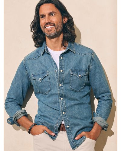 JSFOIRYROU Mens Denim Shirt Classic Slim Fit Long Sleeve Button Up Snap  Work Shirts Casual Western Cowboy Jean Jacket Outwear (A-Sky Blue,Medium)  at Amazon Men's Clothing store