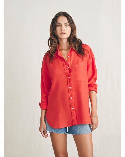 Faherty Laguna Linen Relaxed Shirt - Red