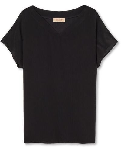 Falconeri Silk V-Neck Kimono T-Shirt - Black