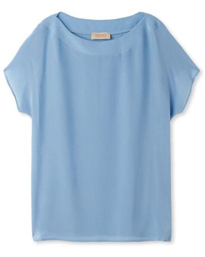 Falconeri Silk And Modal Boat-Neck T-Shirt Light - Blue