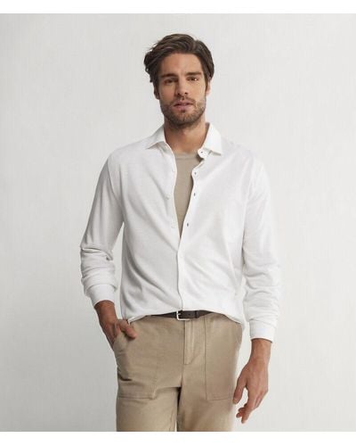 Falconeri Long-sleeved Shirt In Cotton And Silk Piqué - White