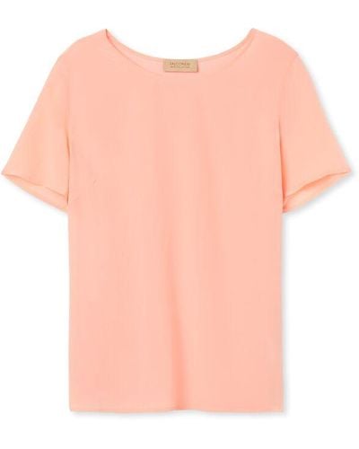 Falconeri Round-Neck Silk T-Shirt Pale - Pink