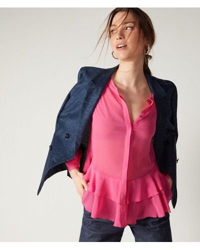 Falconeri Camicia in georgette di seta con rouches - Rosa