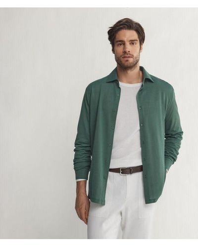 Falconeri Long-sleeved Shirt In Cotton And Silk Piqué - Green