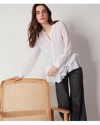 Falconeri Camicia in georgette di seta con rouches - Bianco