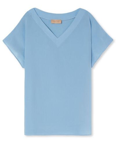 Falconeri Silk V-Neck Kimono T-Shirt Light - Blue