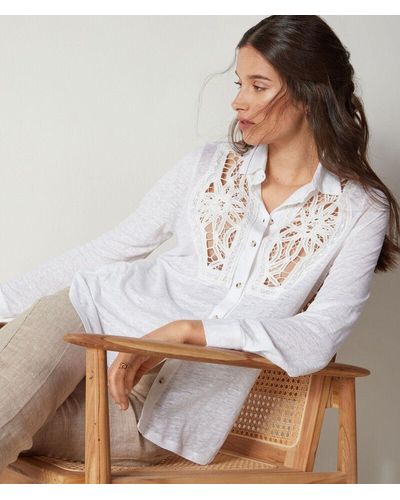 Falconeri Camicia in jersey di lino e macramè - Bianco
