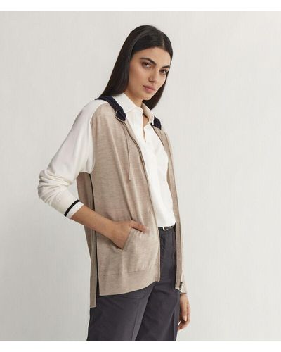 Falconeri Colour Block Cashmere Zip-Up Sweatshirt - Natural