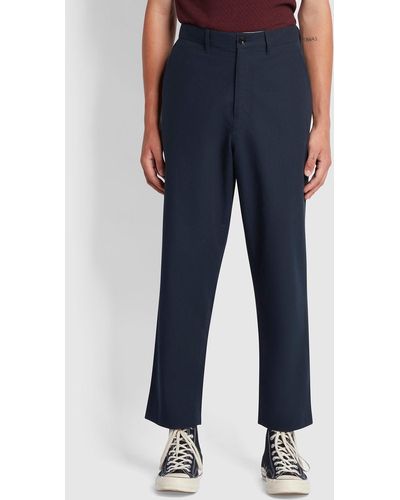 Farah Hawtin Relaxed Fit Hopsack Cropped Trousers - Blue
