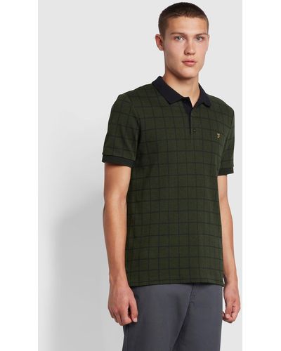 Farah Hunningale Slim Fit Check Organic Cotton Polo Shirt - Green