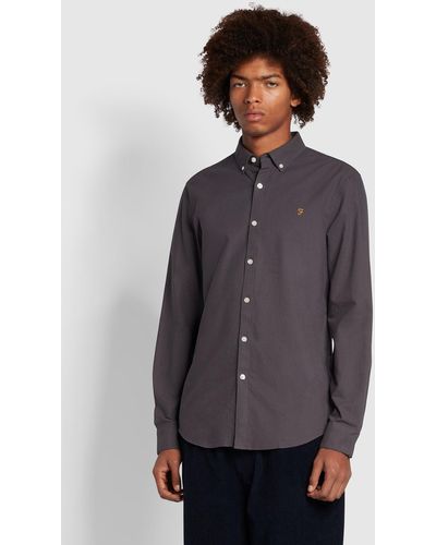 Farah Brewer Slim Fit Organic Cotton Long Sleeve Shirt - Grey