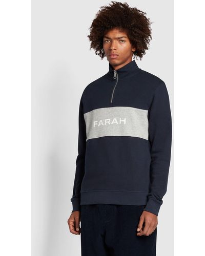 Farah Orford Slim Fit Organic Cotton Quarter Zip Sweatshirt - Blue