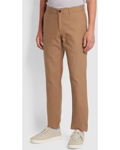 Farah Elm Regular Fit Cotton Hopsack Trousers - Brown