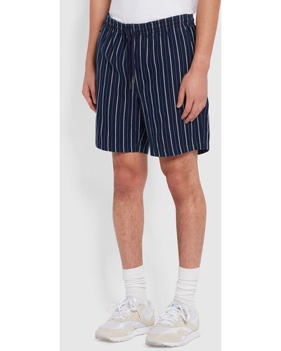 Farah Redwald Indigo Stripe Organic Cotton Shorts - Blue