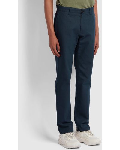 Farah Elm Regular Fit Cotton Hopsack Trousers - Blue