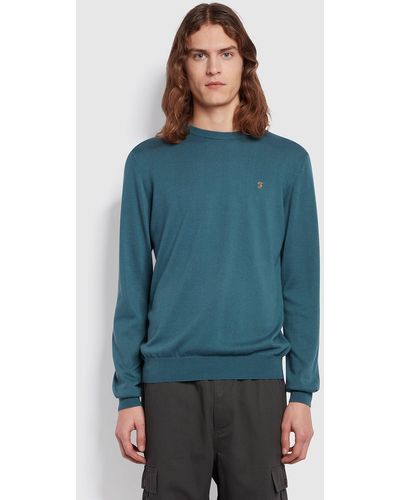 Farah Mullen Slim Fit Crew Neck Cotton Jumper - Blue