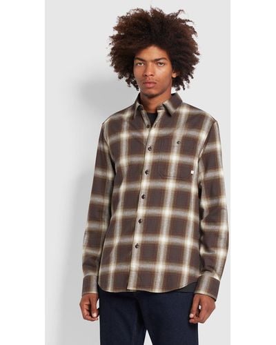 Farah Gregory Casual Fit Organic Cotton Check Shirt - Brown