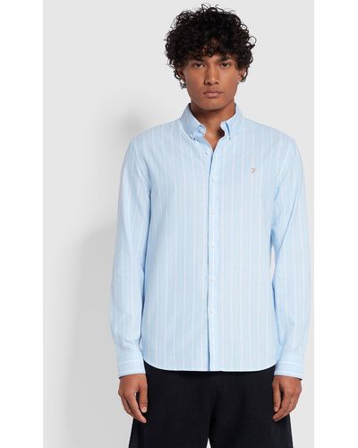 Farah Brewer Casual Fit Long Sleeve Wide Stripe Shirt - White