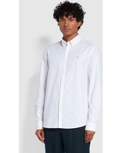 Farah Brewer Casual Fit Long Sleeve Organic Cotton Oxford Shirt - White