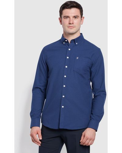 Farah Drayton Modern Fit Long Sleeve Oxford Shirt - Blue