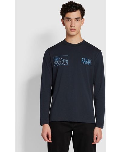 Farah Terry Regular Fit Organic Cotton Long Sleeve Graphic T-shirt - Blue