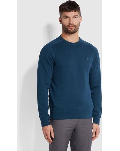 Farah Stern Cotton Crew Jumper - Blue