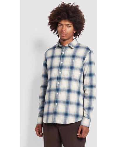 Farah Gregory Casual Fit Organic Cotton Check Shirt - Blue