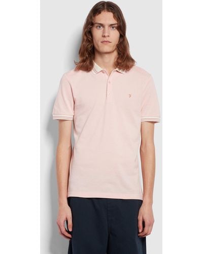 Farah Stanton Slim Fit Short Sleeve Tipped Polo Shirt - Pink