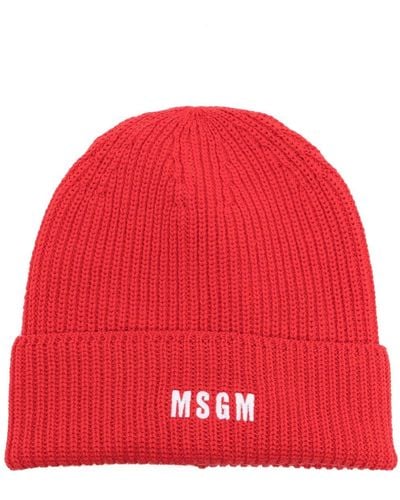 MSGM Strickmütze mit Logo-Stickerei - Rot
