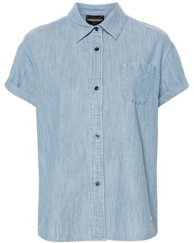 Emporio Armani Textured Cotton Shirt - Blue