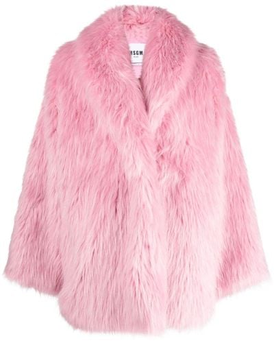 MSGM Faux-fur Wide-lapel Coat - Pink