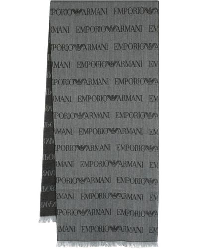 Emporio Armani Sjaal Met Monogram Patroon - Grijs